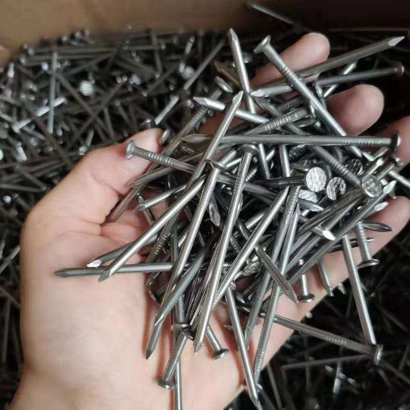Steel wire nails in hand factory shot