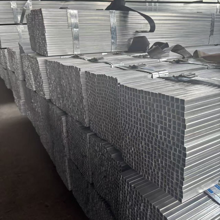 Galvanized square steel tube bundle close-up
