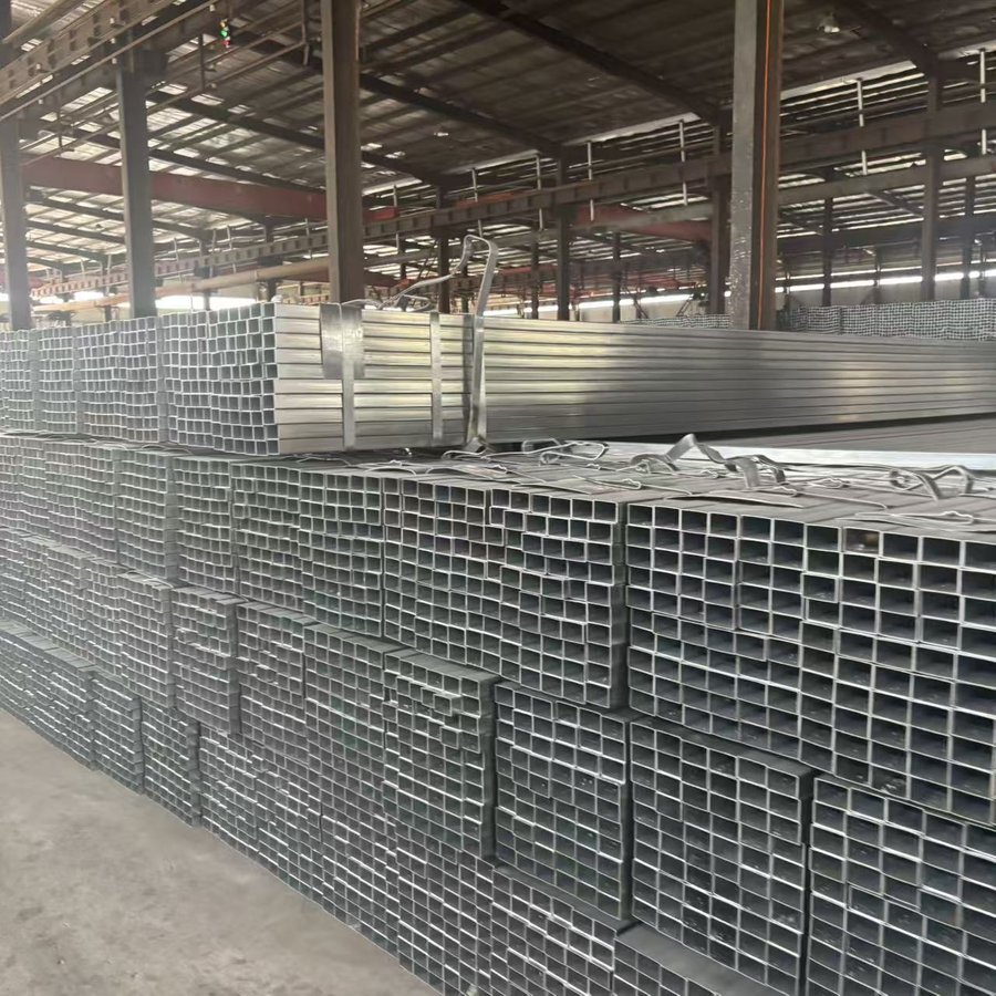 Galvanized square tubes loaded in factory warehouse